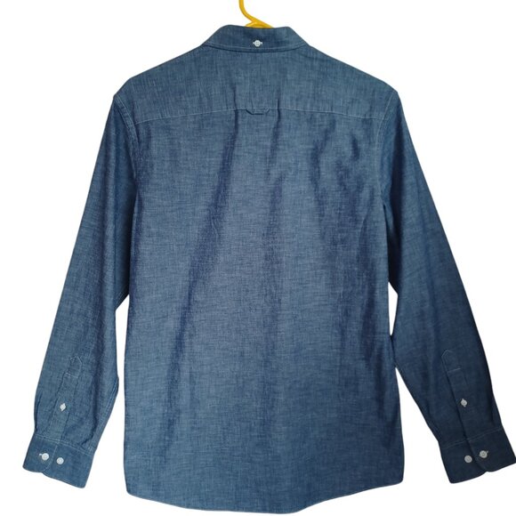 Nordstrom Mens Shop Trim Fit Blue Denim Chambray Button Down Shirt Size Medium - Picture 9 of 10